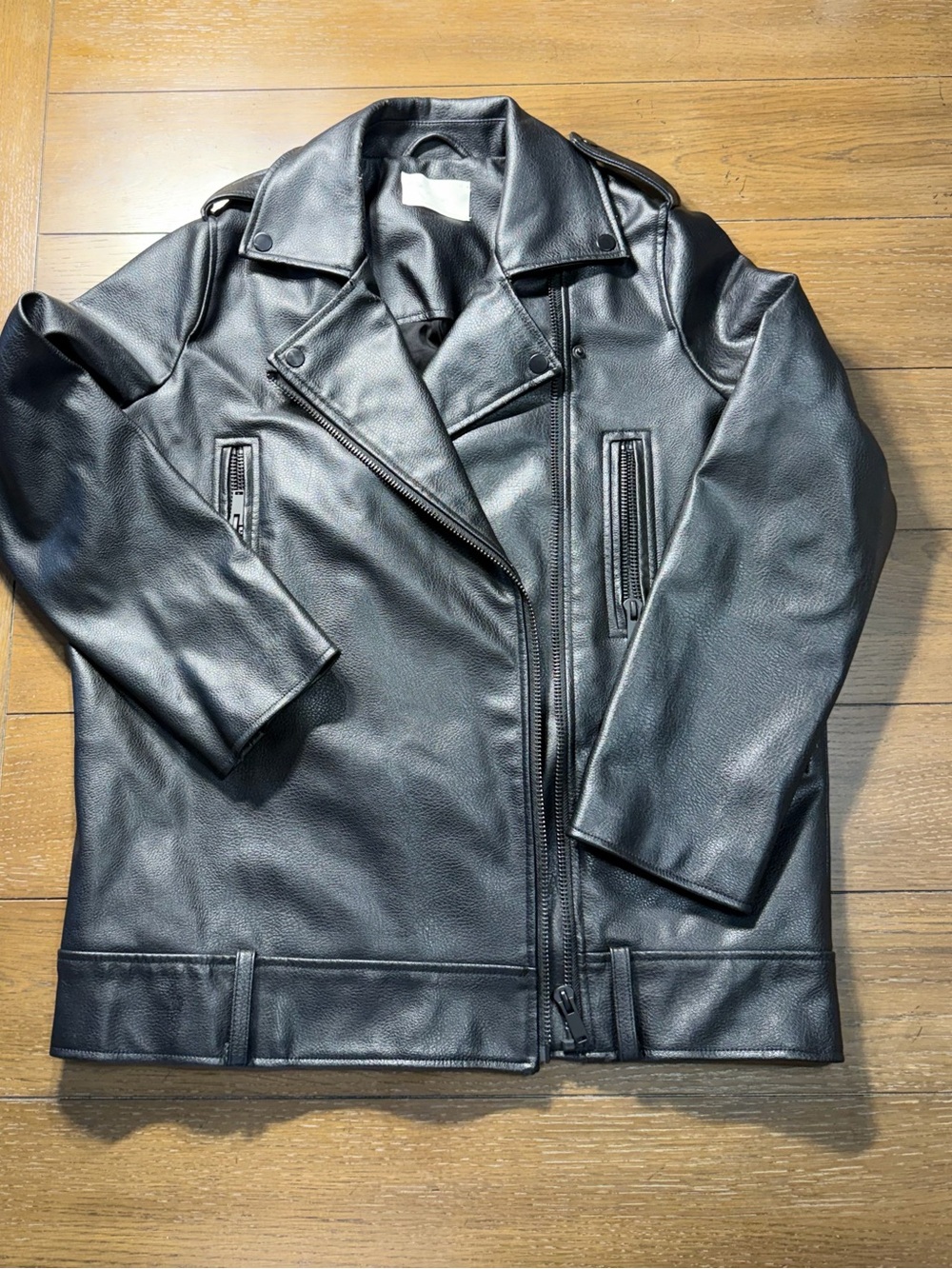 Oak + Fort Classic Black Faux Leather Moto Jacket Women’s Size Small NWOT